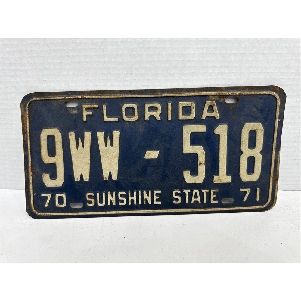 Vintage '70-'71 Florida License Tag Sunshine State 9WW-518